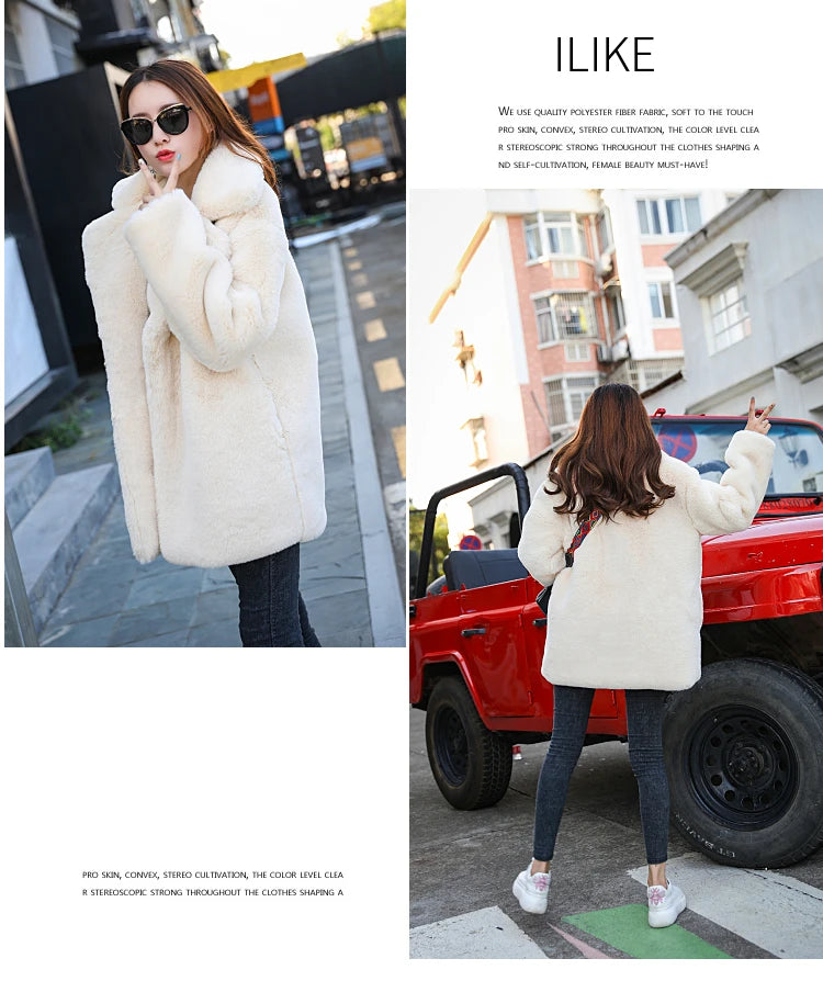 2023 New Women Winter Warm Faux Fur Coat Thick Women Middle -Long Over - Alternative Angle