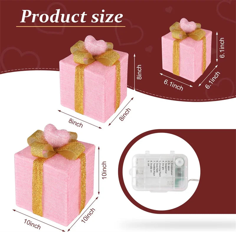 3pcs Christmas Gift Box Christmas Decor Luminous Bow Holi... - Size Chart
