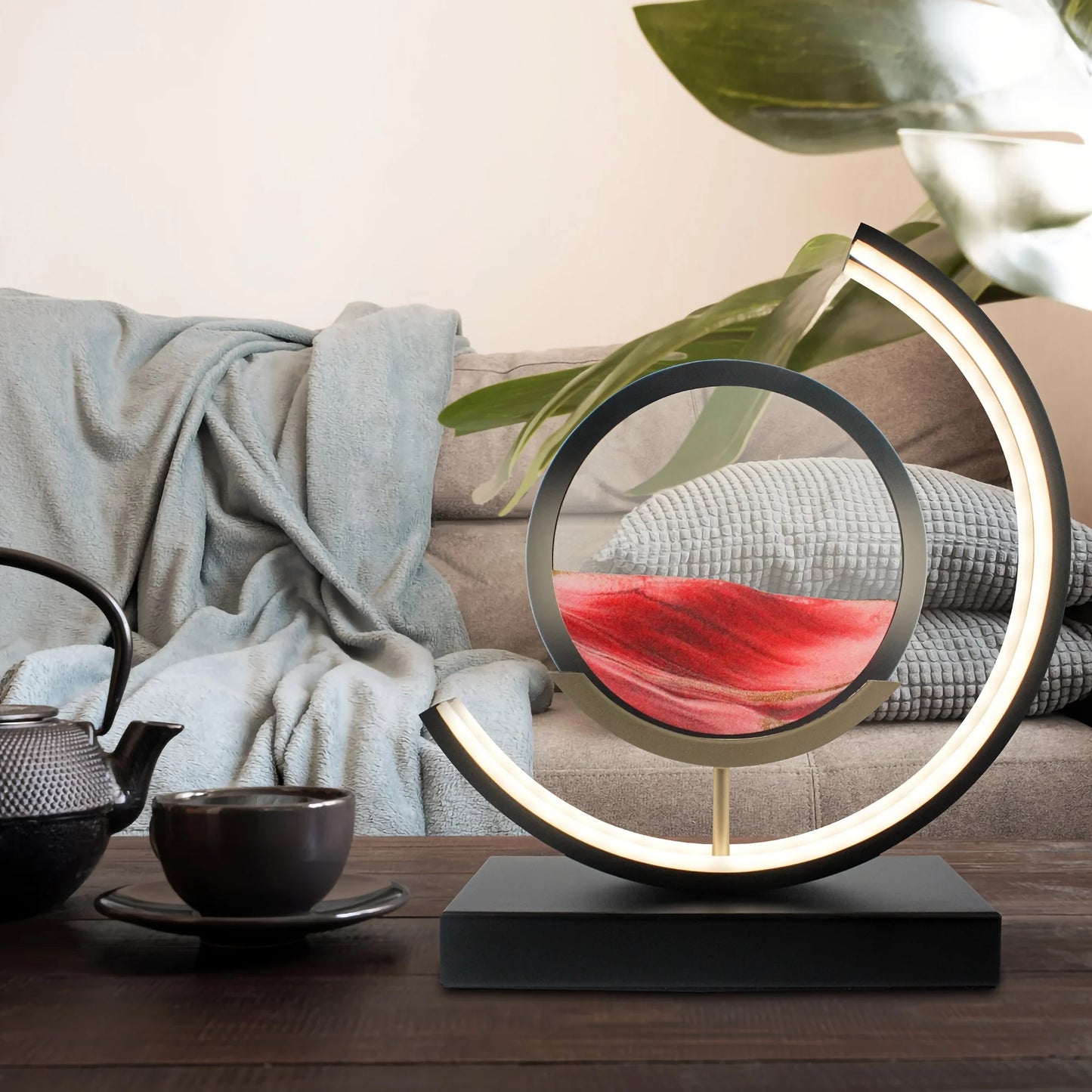 Moving Sand Art Picture In Motion, 3D Sand Lamp Round Sand Picture Lamp 3 Colors - View 4