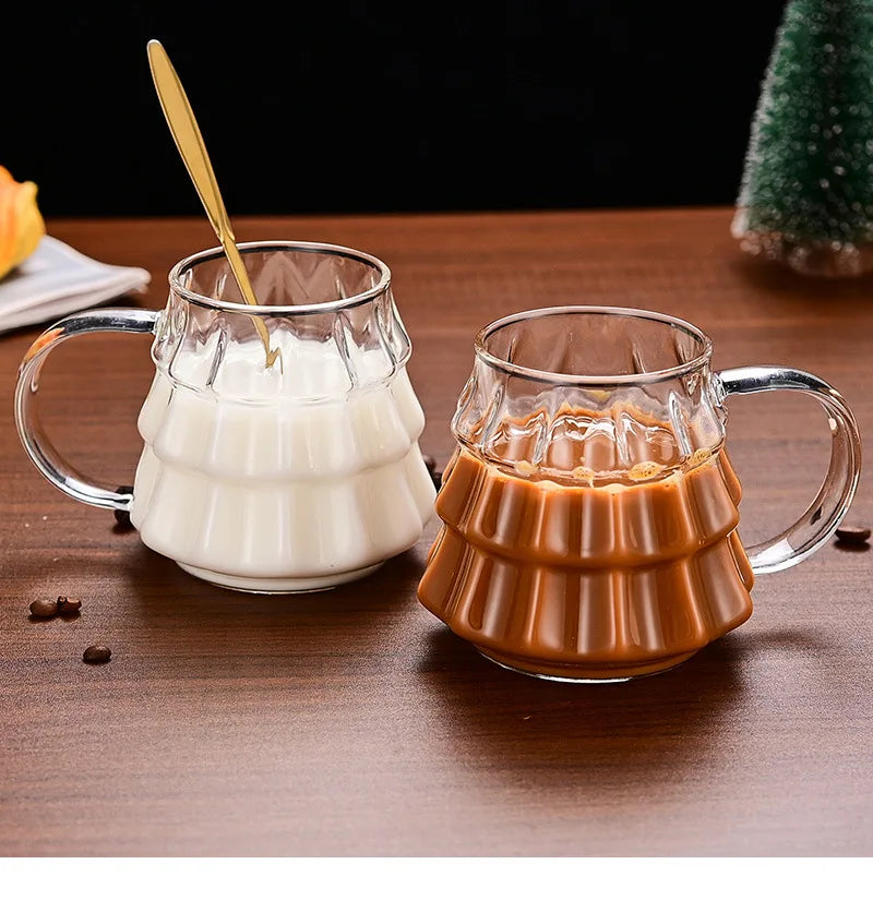 Christmas Tree Glass Coffee Mug with Straw and Lid Heat Resistant Wish - Close-up View
