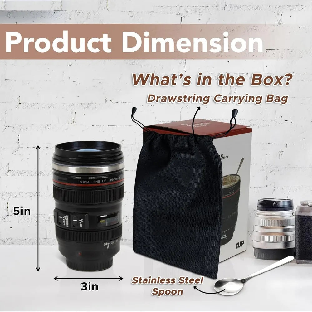 Camera Lens Coffee Mug - Stainless Steel Photographer Gift - View 6
