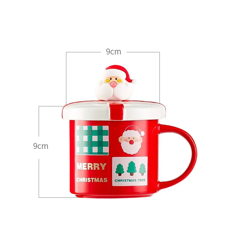 Christmas Mug With Lid and Spoon Santa Claus Ceramic Coffee Cup Elk Sn - Back View