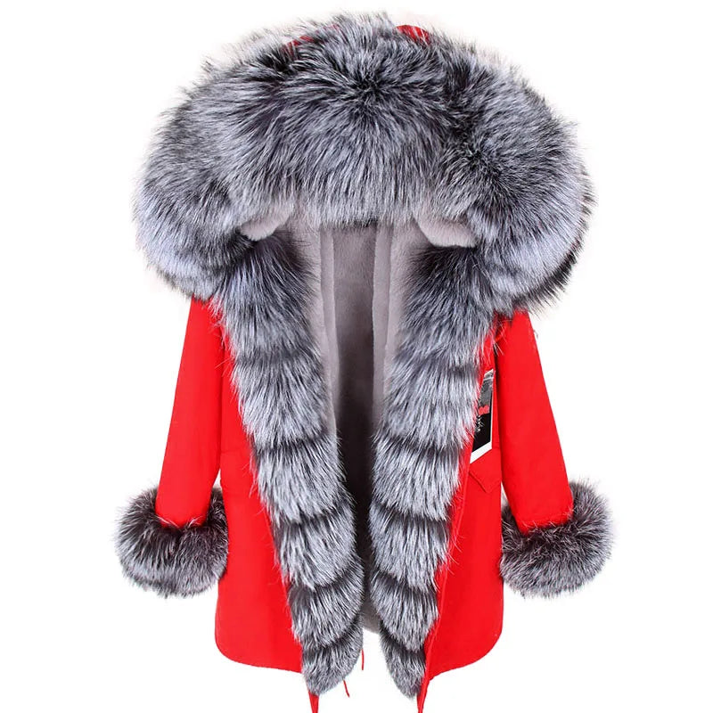 MAOMAOKONG 2024 Winter Women Coat Natural Fox Fur Collar Cuff Black Jackets Outw - View 62