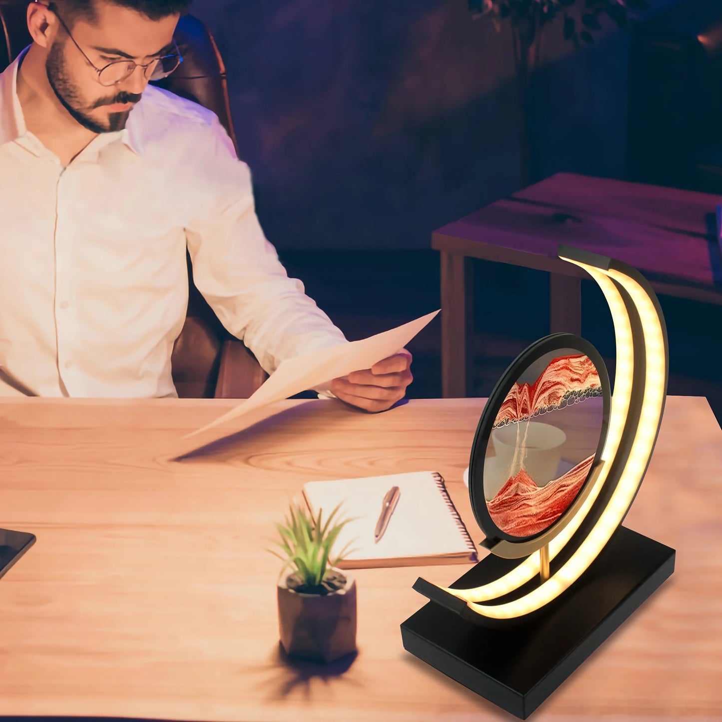 Moving Sand Art Picture In Motion, 3D Sand Lamp Round Sand Picture Lamp 3 Colors - Back View