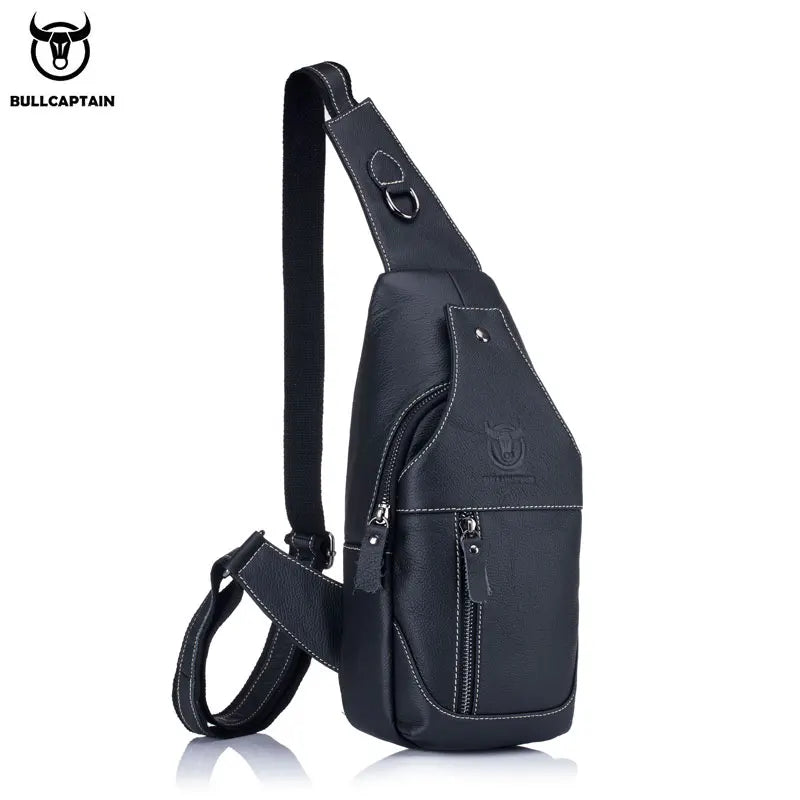 BULLCAPTAIN Genuine Leather Chest Bag Casual Triangle Crossbody