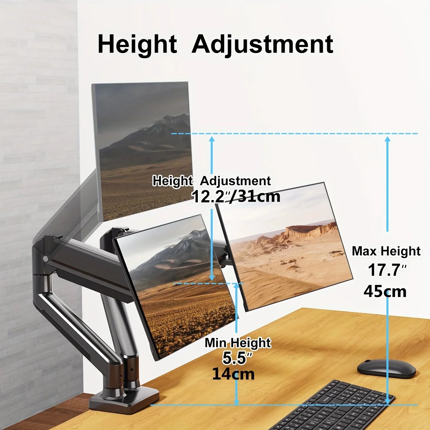Dual Monitor Desk Mount up to 32 inches Screens Height Adjustable Monitor Stand, Heavy Duty Arm,VESA 75x75mm or 100x100mm,...