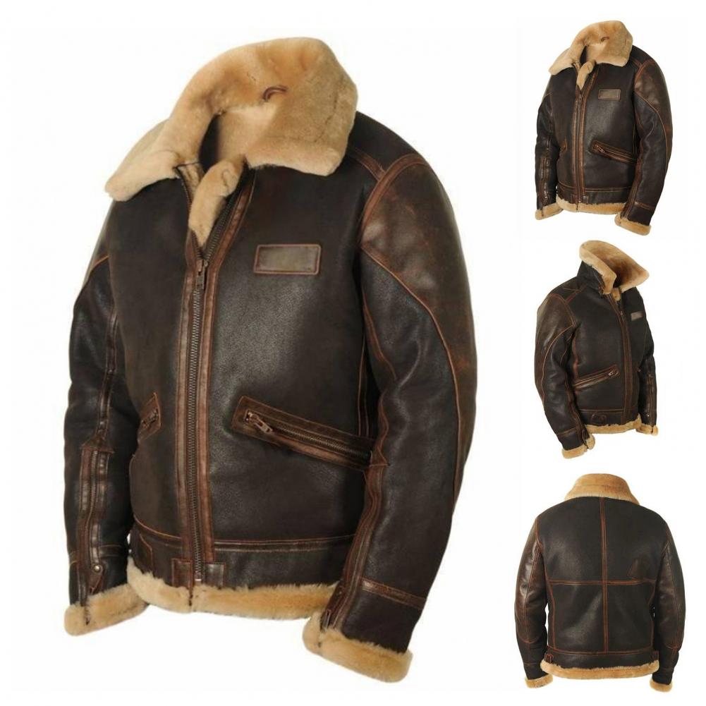 Men Jacket Plush Lining Fur Collar Men's Leather Jackets Thickened Windproof PLu - View 7