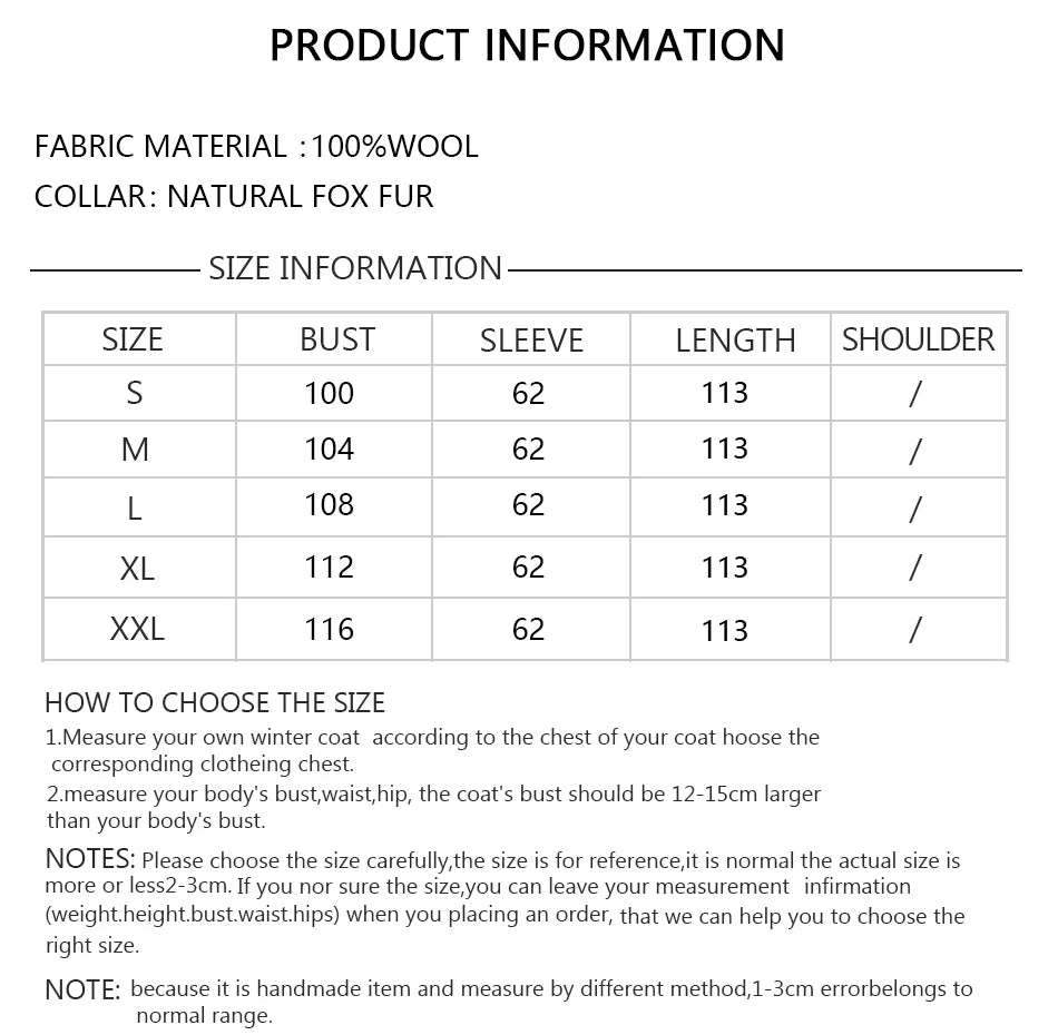 Winter New Cashmere Wool Coat Natural Fox Fur Warm Winter Jackets Fur Coat Women - Back View
