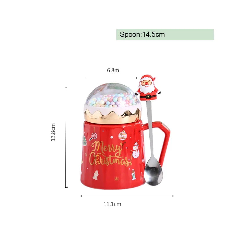 Christmas Mugs with lid and Santa Claus spoon Creative Planet Ceramic - Close-up View