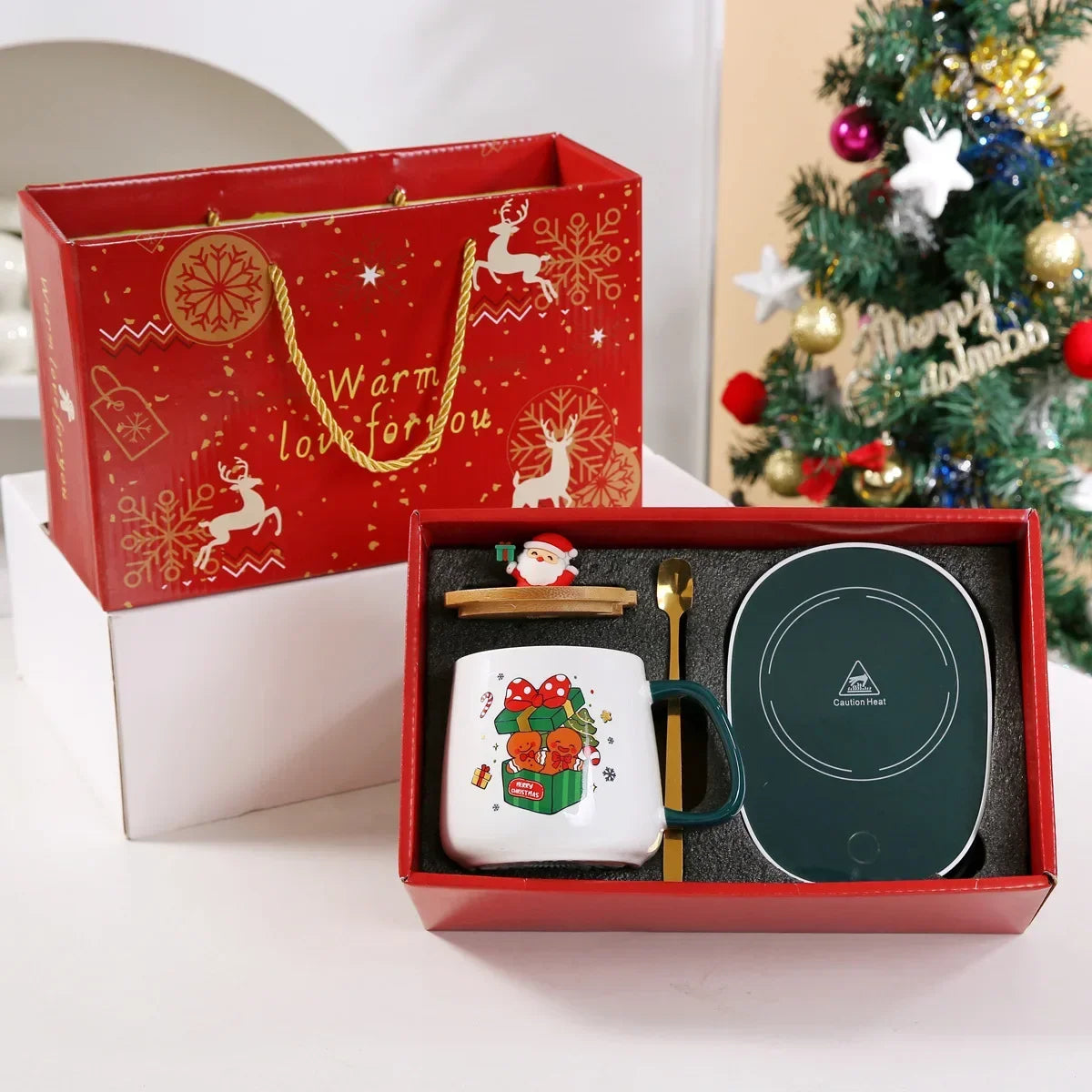 2025 Christmas Gift Set: Warm 55℃ Ceramic Mug with Lid featuring Santa - Color Variant 3