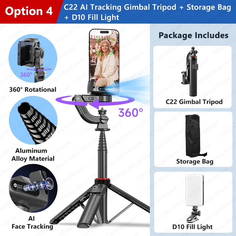 AI Tracking Deskpot Gimbal Tripod with Extendable Selfie Stick for Mob - View 53