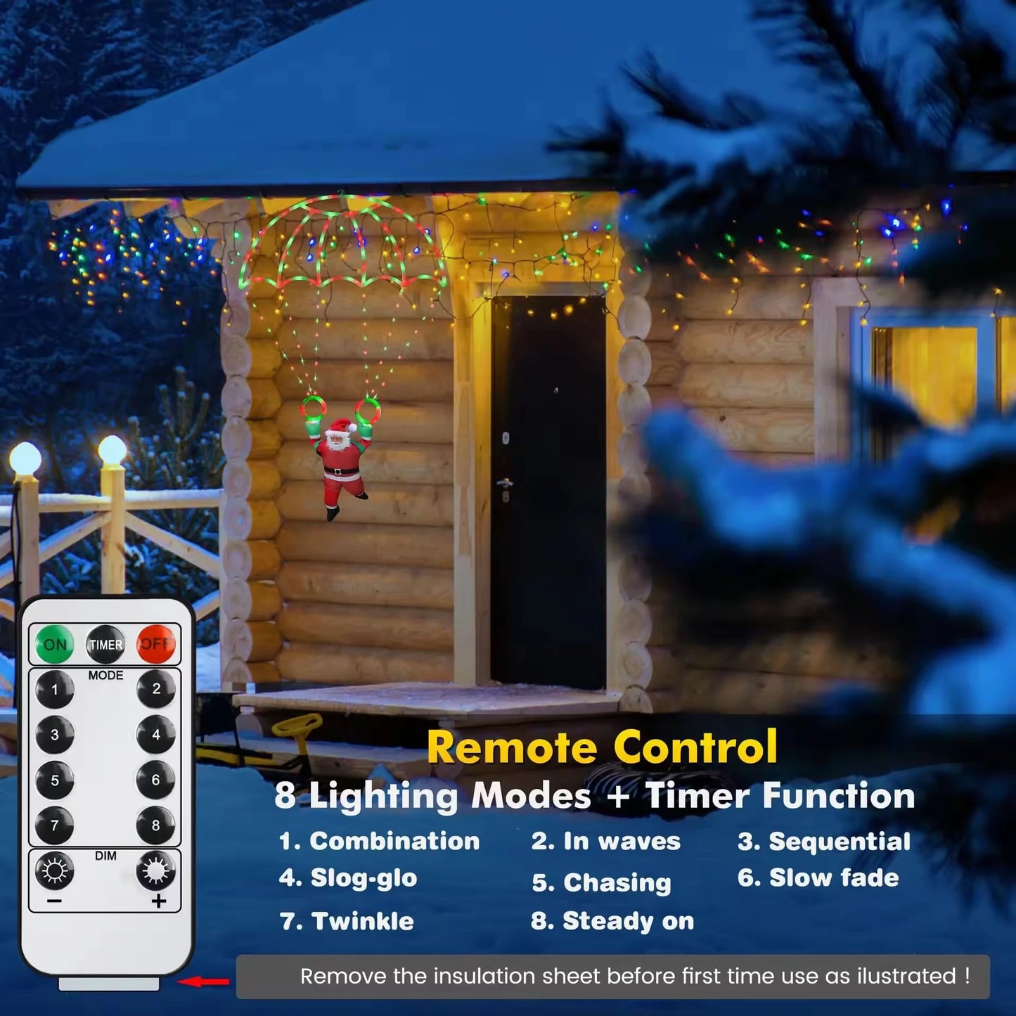 Christmas Parachute Light with Santa Claus 8 Mode Hanging Xmas Lamp fo - Side View
