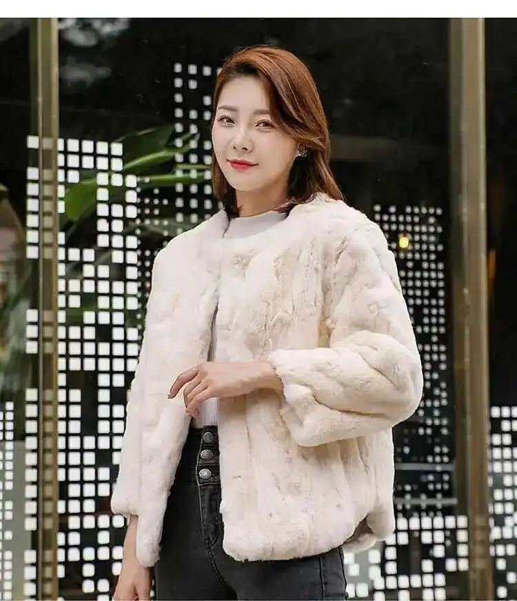 Real Rabbit Fur Coat Women Winter Jacket Short Loose Size Thick Warm Fluffy Coat - View 16