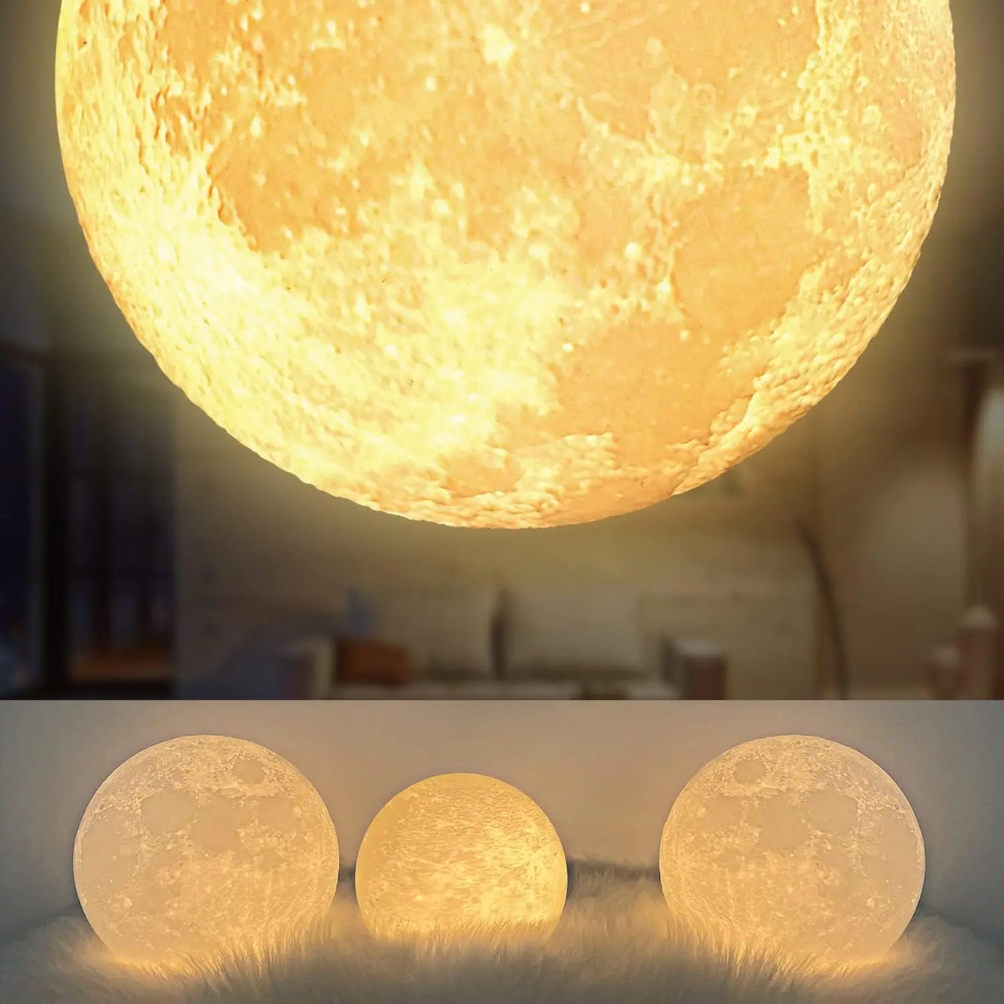 Magnetic Floating Rotating Moon Lamp with Wooden Base, 3 Color Temperature LED N - View 8