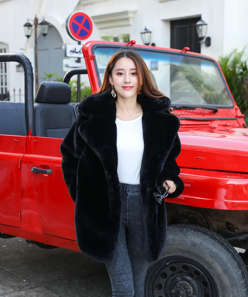 2023 New Women Winter Warm Faux Fur Coat Thick Women Middle -Long Over - Pattern Detail