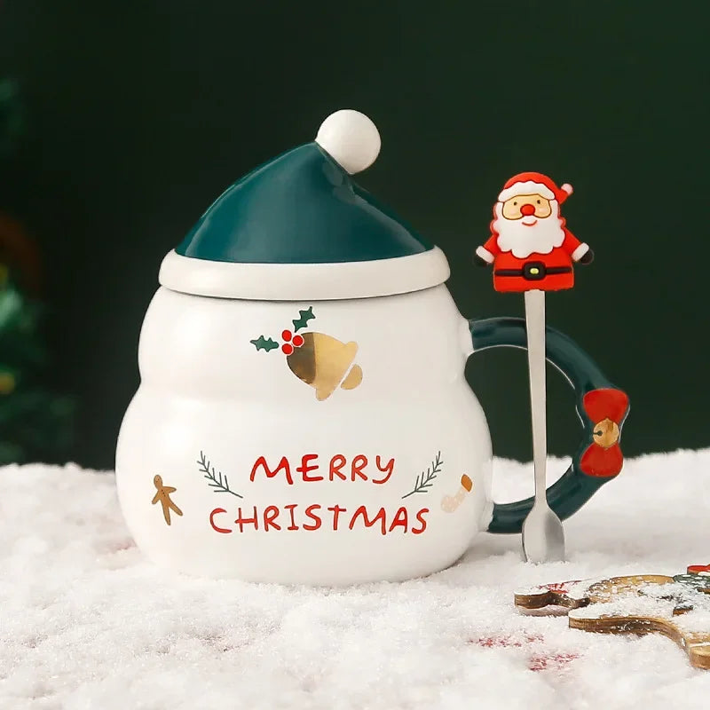 Ceramic Christmas Mug with Lid Spoon Cute Cartoon Coffee Cup New Year - View 25