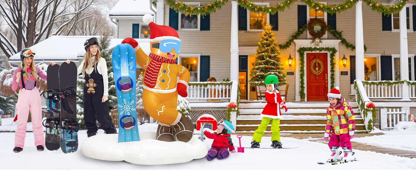OurWarm 6FT Christmas Inflatable Outdoor Decoration, Cute Skiing Gingerbread Man - View 13