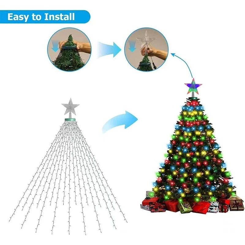 Christmas LED Light String Ring Christmas Tree Star Top Decorative Lig - Close-up View