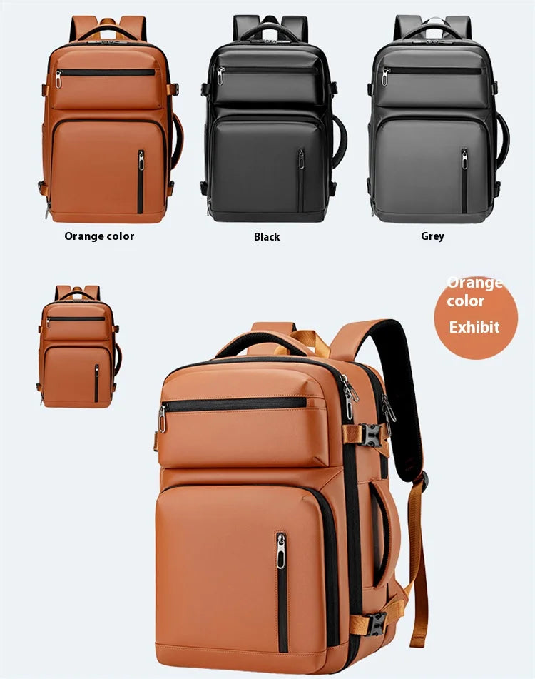 Commuting laptop backpack, expandable, premium orange, waterproof casual backpack, 15.6 inches, large capacity travel back...