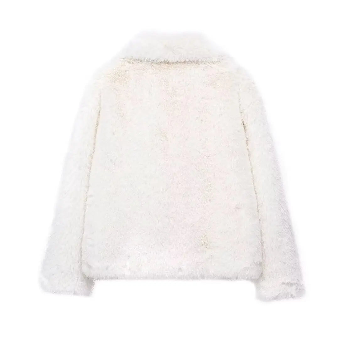HXAO White Faux Fur Coat 2024 Woman New in coats Autumn Winter Fur Plush Fluffy - View 7