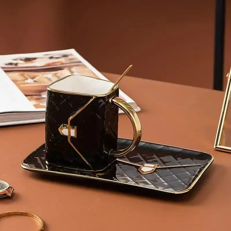 Creative Light Luxury Bag Shaped Ceramic Mug Personalized Coffee Cup Plate Set Home Drinking Cup Girl Gift Home Decoration...