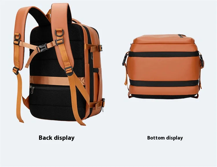 Commuting laptop backpack, expandable, premium orange, waterproof casual backpack, 15.6 inches, large capacity travel back...