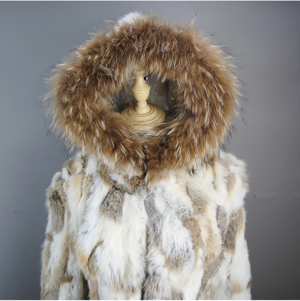 2025 Winter Women Rabbit Fur Coat Real Genuine Rabbit Fur Jacket With - Feature Highlight