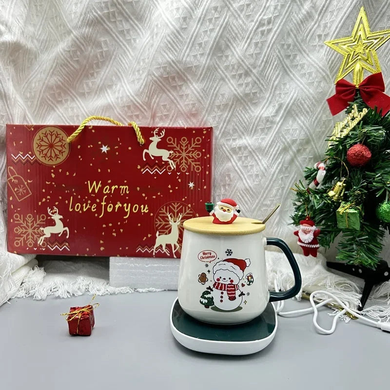 2025 Christmas Gift Set: Warm 55℃ Ceramic Mug with Lid featuring Santa - Feature Highlight
