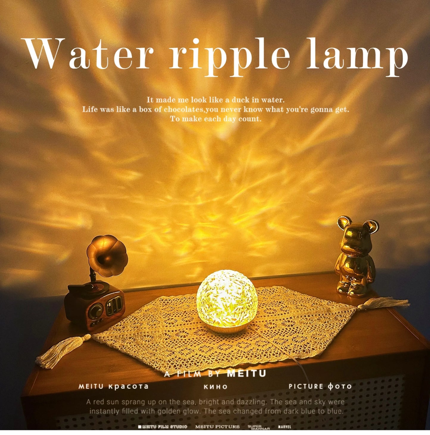 2025 New Water Ripple Projector Night Light Crystal Mood Lamp Home Bed - Alternative Angle