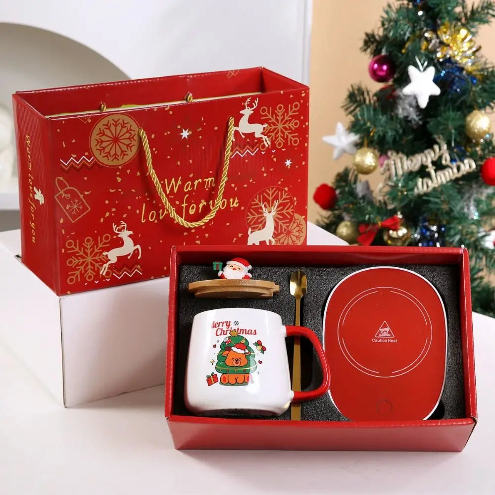 New Merry Christmas Gifts Kit Wooden Lid Santa Claus Pattern Ceramic Mug Snowman - View 5