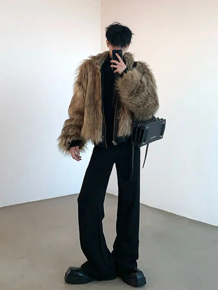 Men Faux Fur Jacket Coat Pu Leather 2025 Winter Thick Warm Outerwear Spliced Hoo - View 14