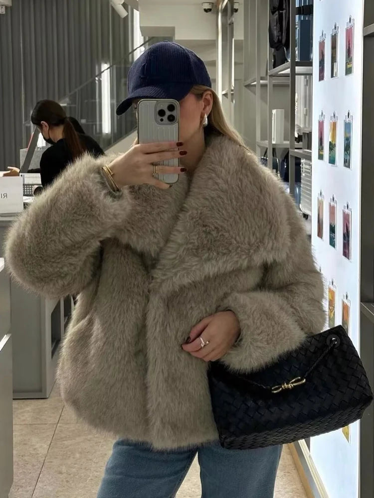 HXAO Winter Faux Fur Coat 2024 Woman New in coats Autumn Fur Plush Fluffy Jacket - View 12