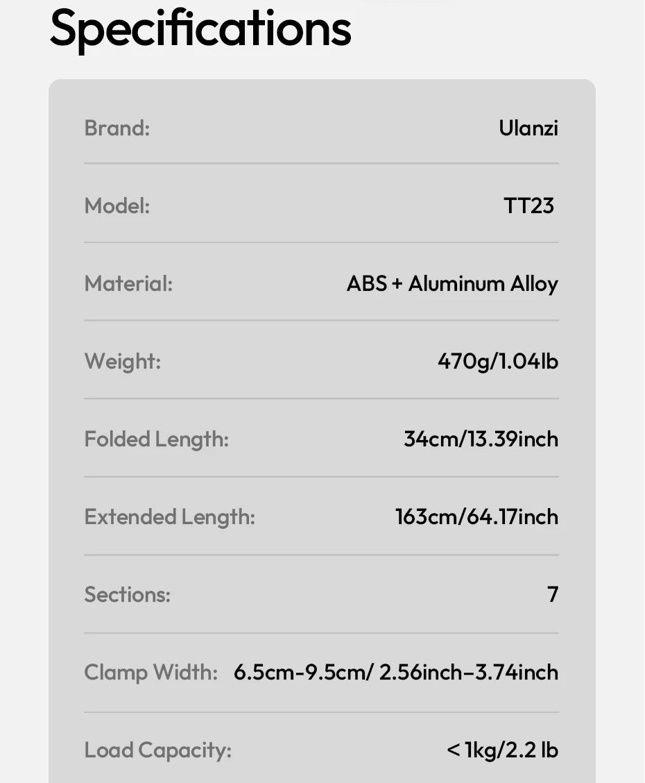 Ulanzi TT23 Auto-Tracking Selfie Stick Tripod for Travel Vlo...