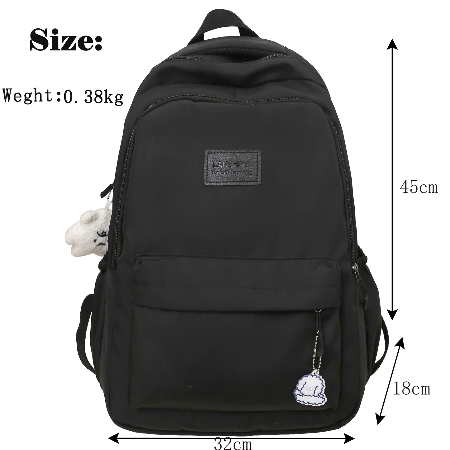 Large Capacity Solid Color Backpack for High School Students, Simple Black Trave - View 6