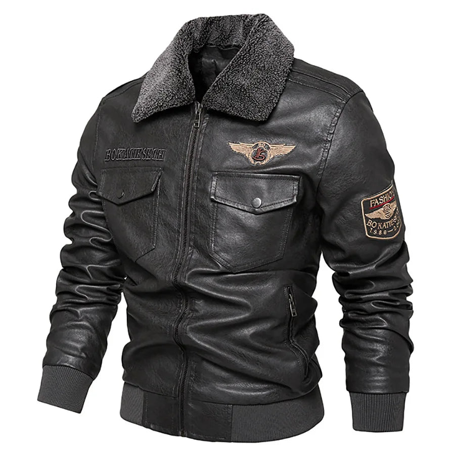 2025 Fur One Leather Coat Men Plus Velvet Autumn And Winter New Thicke - Texture Detail