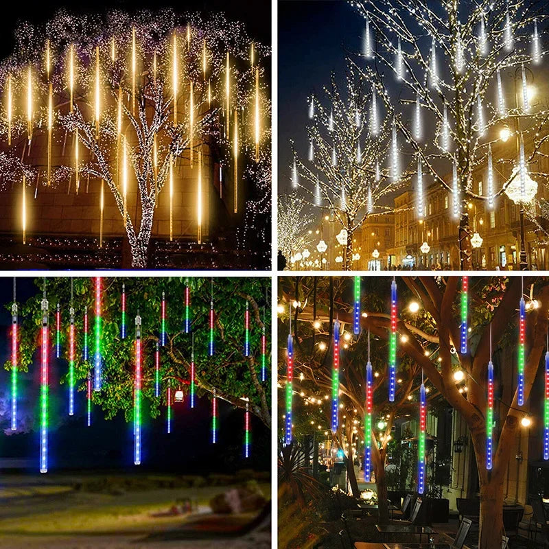 Christmas Lights Outdoor 8 Tubes Meteor Shower Lights LED Snow Falling - Side View