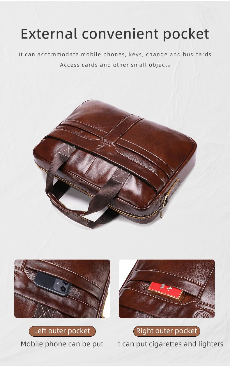 BULLCAPTAIN Leather Laptop Bag, Top Layer Leather 15" Laptop Bag Men's - Feature Highlight