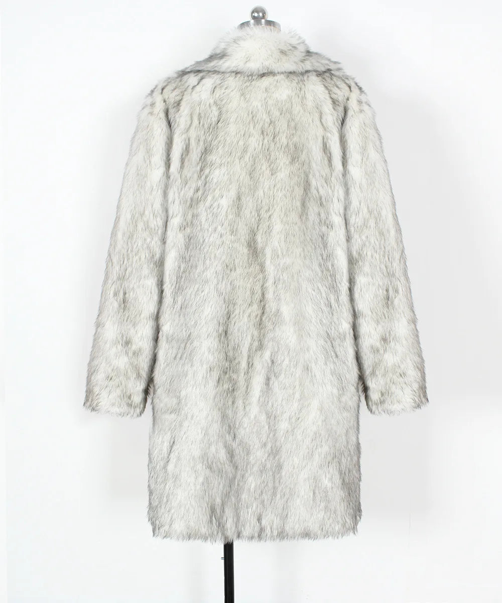 Men Long Faux Fur Coat Jacket Thick Warm Coats Turn Down Collar Full Sleeve Spli - View 29