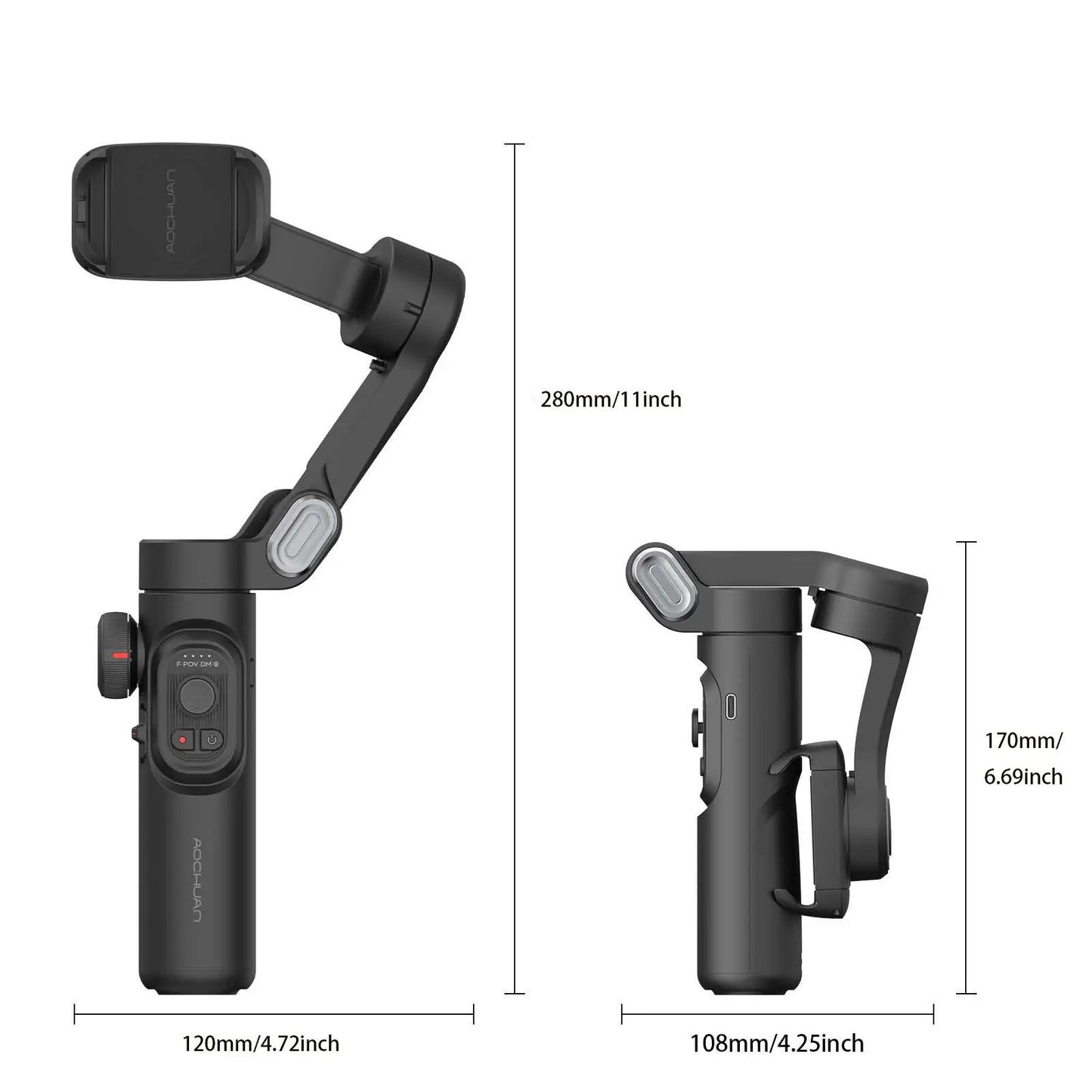 AOCHUAN 3-Axis Handheld Gimbal Stabilizer for Smartphone with Fill Lig - Close-up View