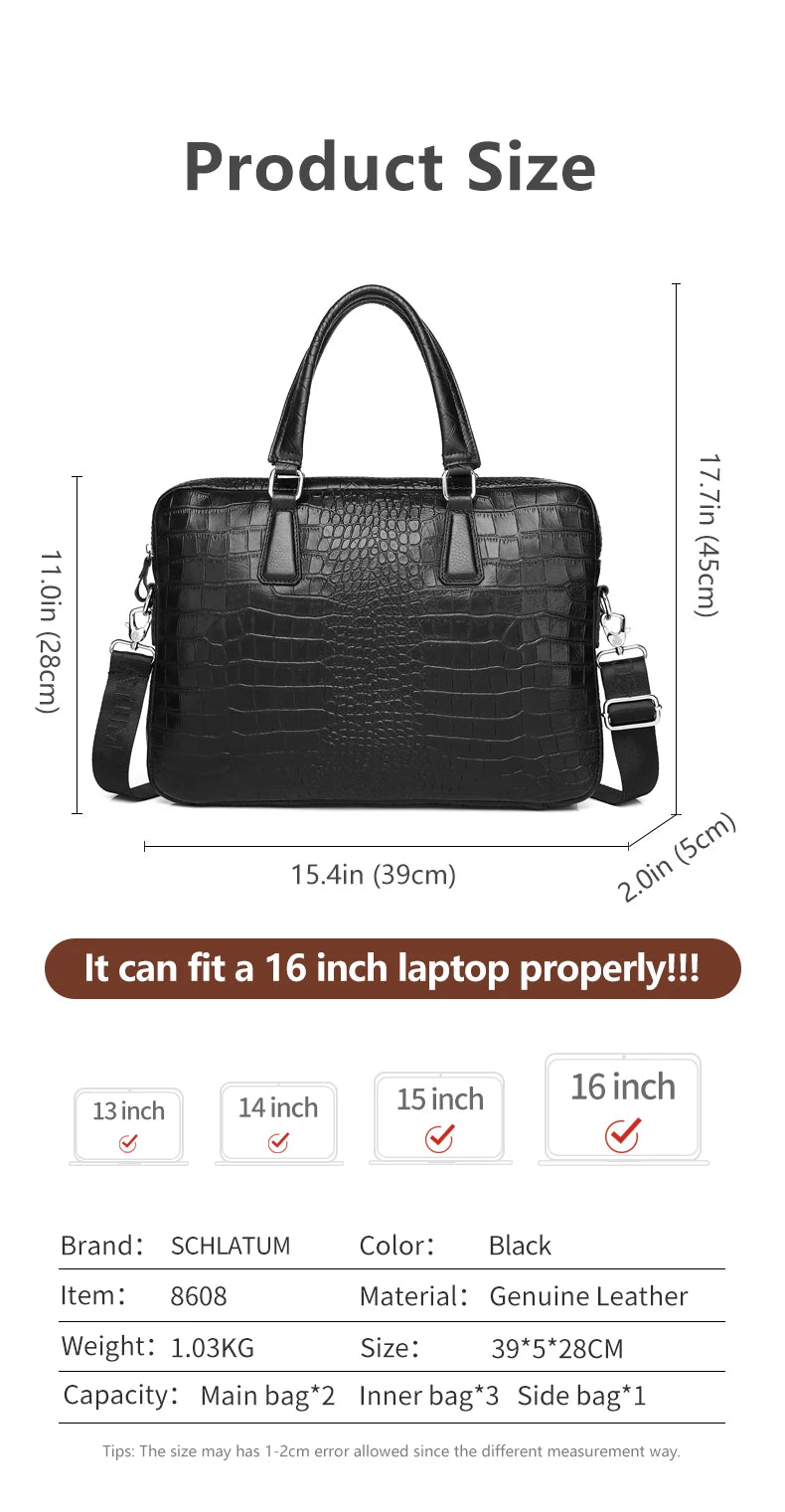 SCHLATUM Genuine Leather Crocodile Grain Briefcases Hard For Men 15.6 Inch Lapto - View 9