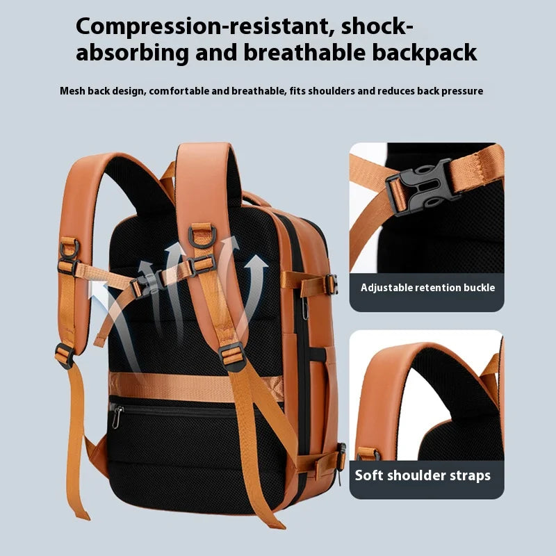 Commuting laptop backpack, expandable, premium orange, waterproof casual backpack, 15.6 inches, large capacity travel back...