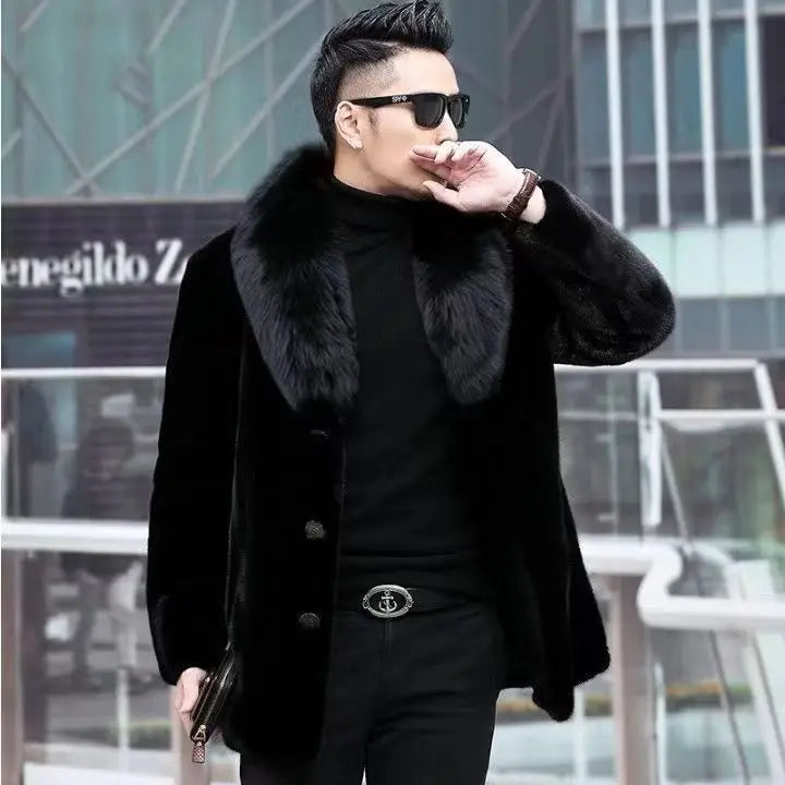New fur coat with wide collar, whole mink winter thickened, long imitation mink - Back View