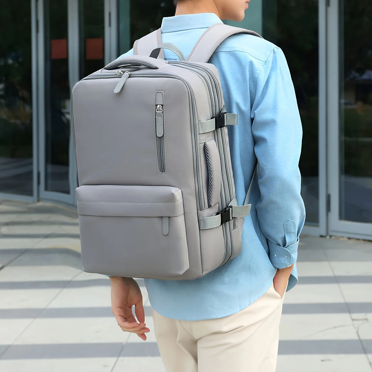 Expandable Backpack Men's Large-Capacity School Bag Business Trip Portable Lugga - Detail View