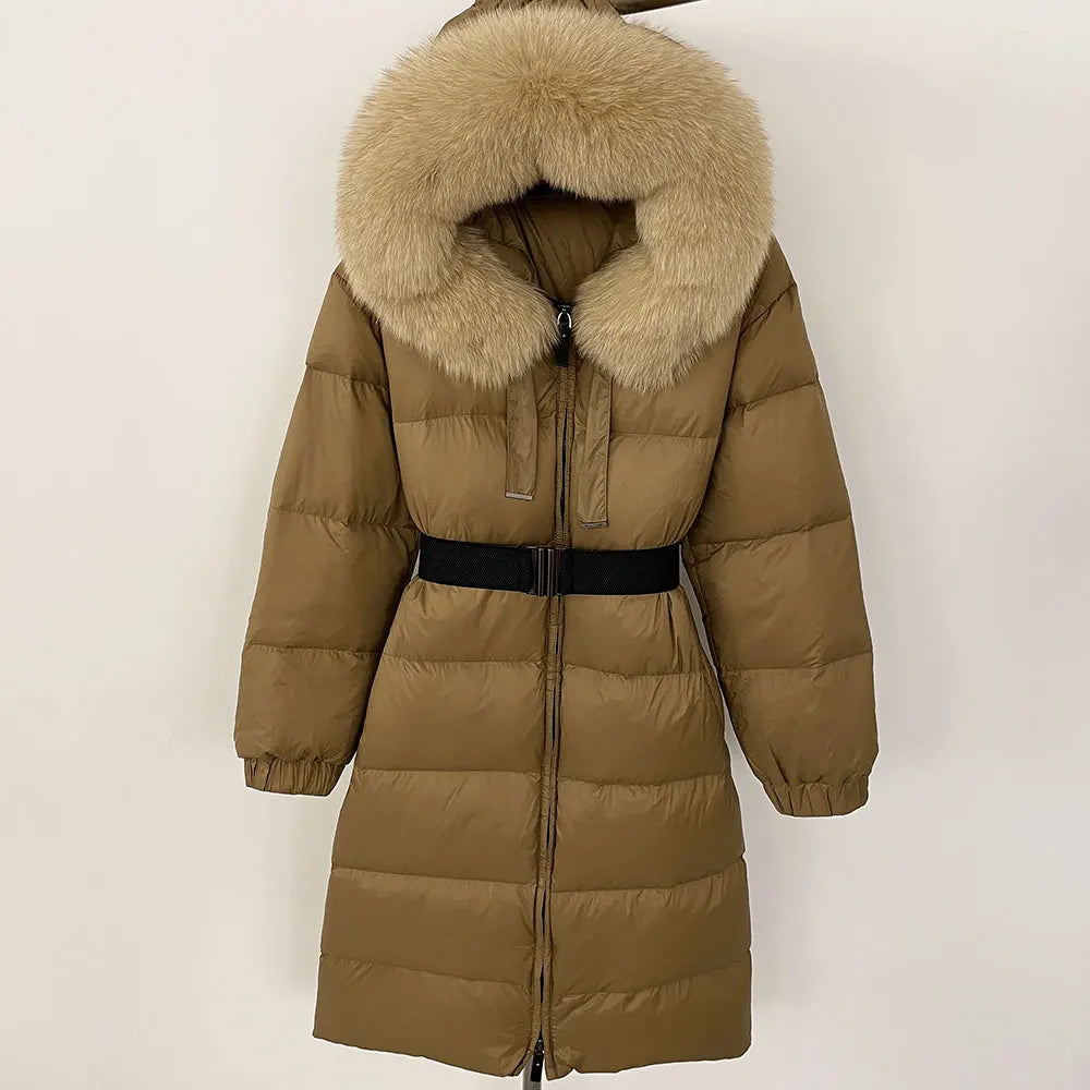 OFTBUY New Winter 2024 Real Fur Coat Women Warm 90 White Duck Down Coat Hooded N - Back View