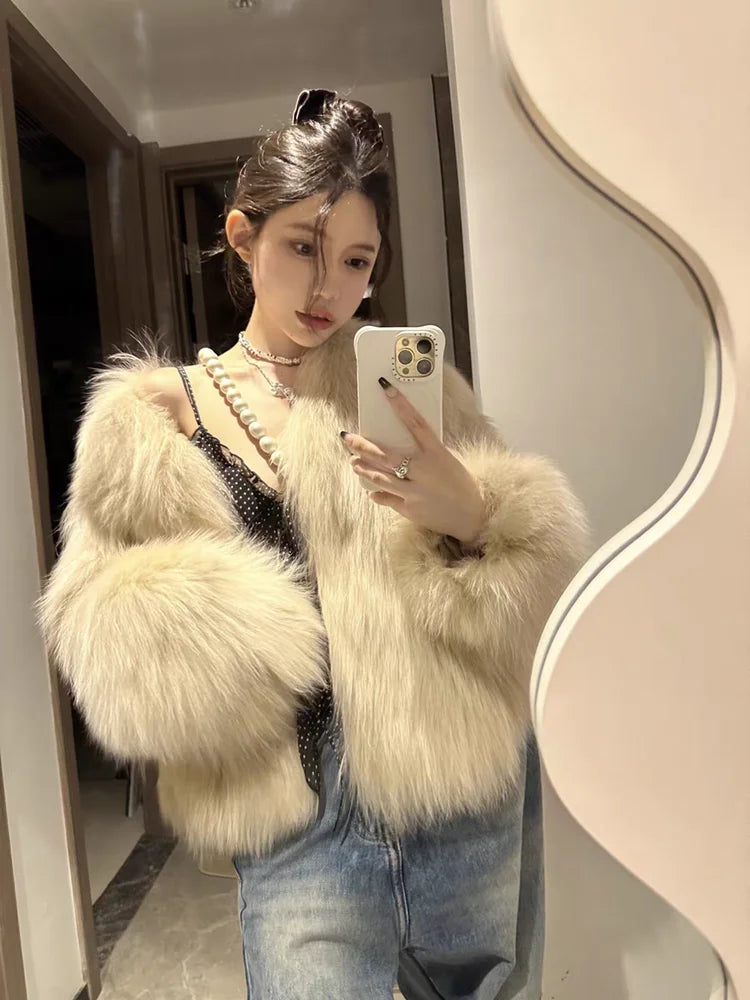 Eco-Friendly Fur Coat Young Sle V-Ne Women's Jaet Thi ort Faionable Winter Oute - View 4