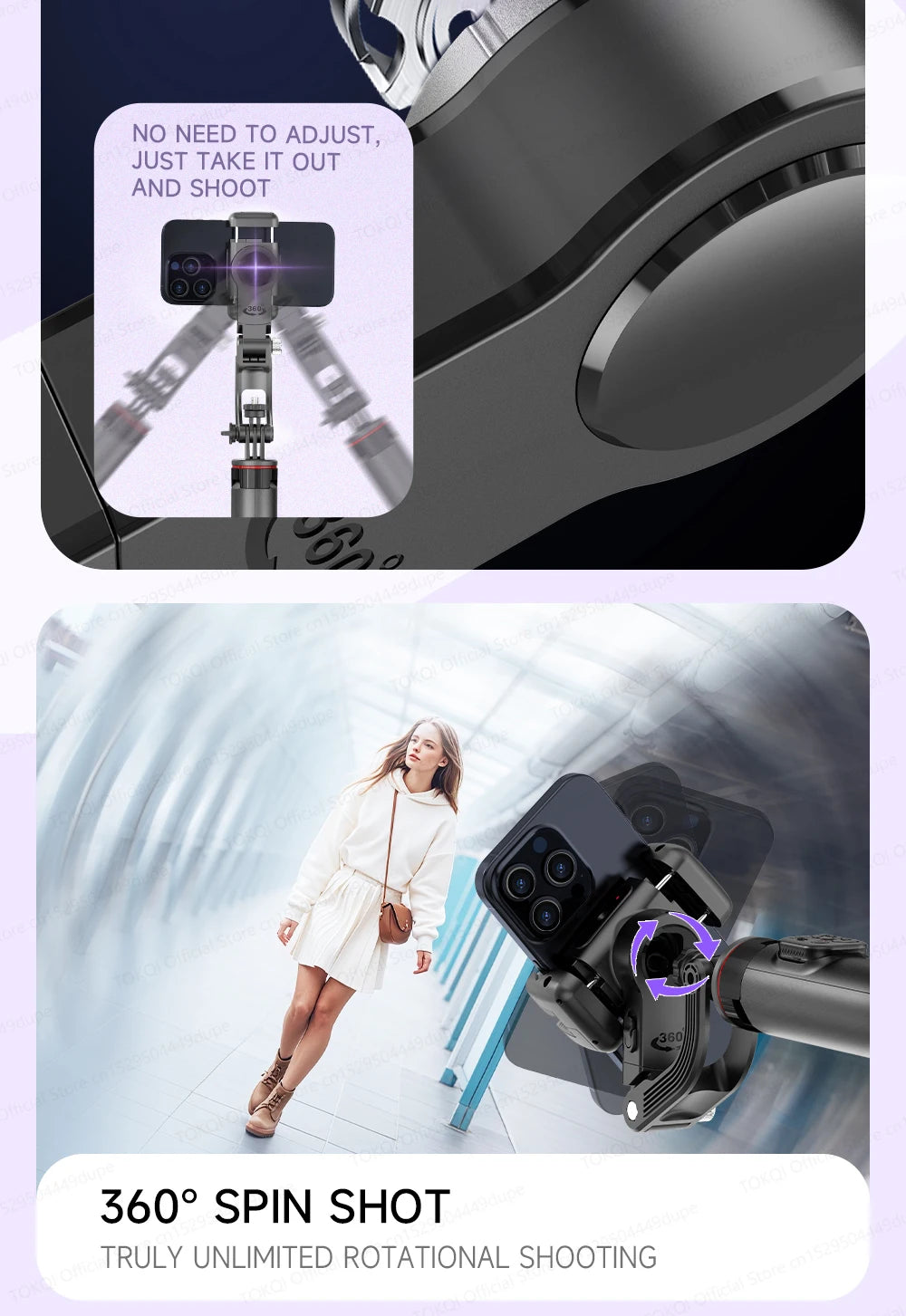 AI Tracking Deskpot Gimbal Tripod with Extendable Selfie Stick for Mob - Scale View
