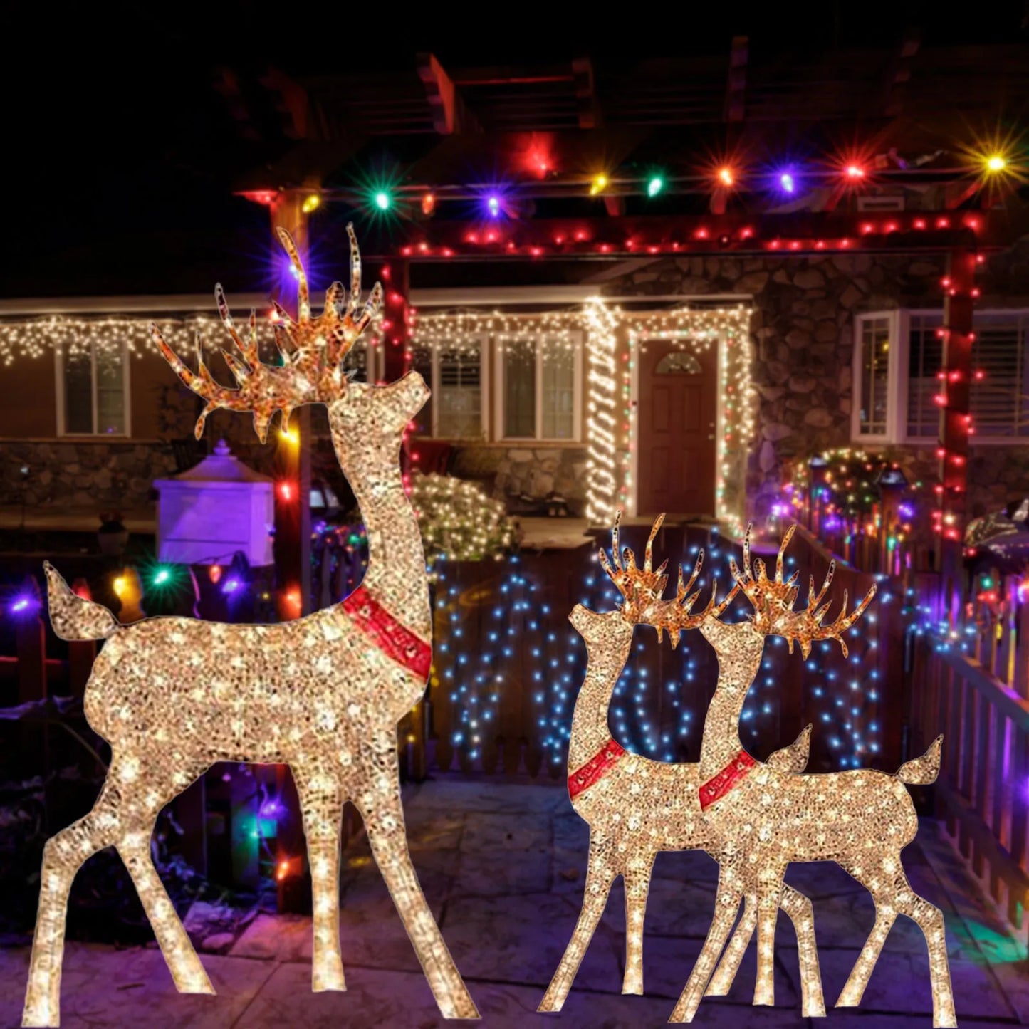 Christmas Outdoor Cute Deer Lighting ,Lighted Christmas Deer Sleigh Ou - Lifestyle View