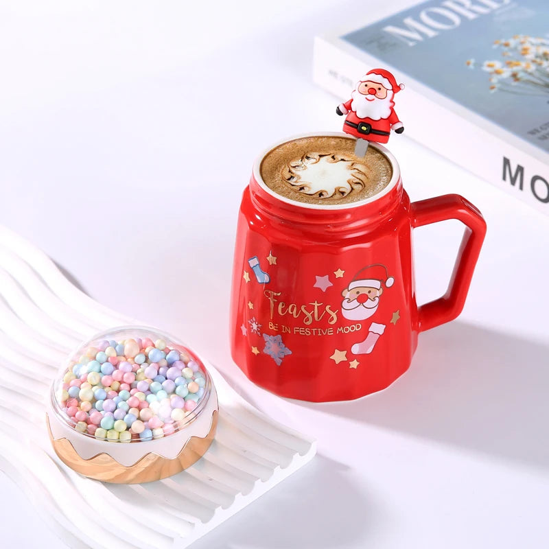 Christmas ceramic cup with lid spoon ceramic cup gift box set cup wate - Back View