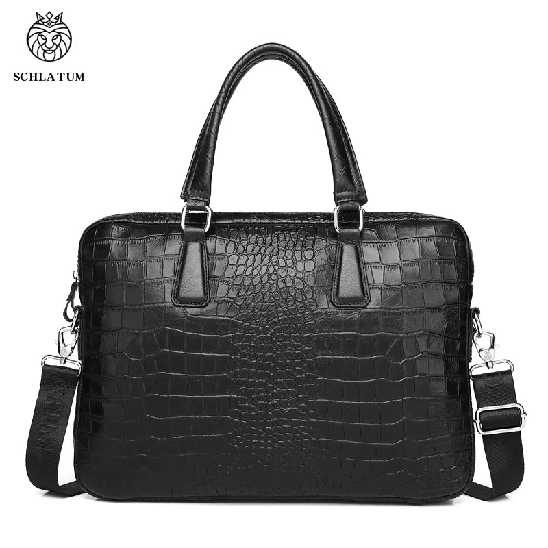 SCHLATUM Genuine Leather Crocodile Grain Briefcases Hard For Men 15.6 Inch Lapto - Back View