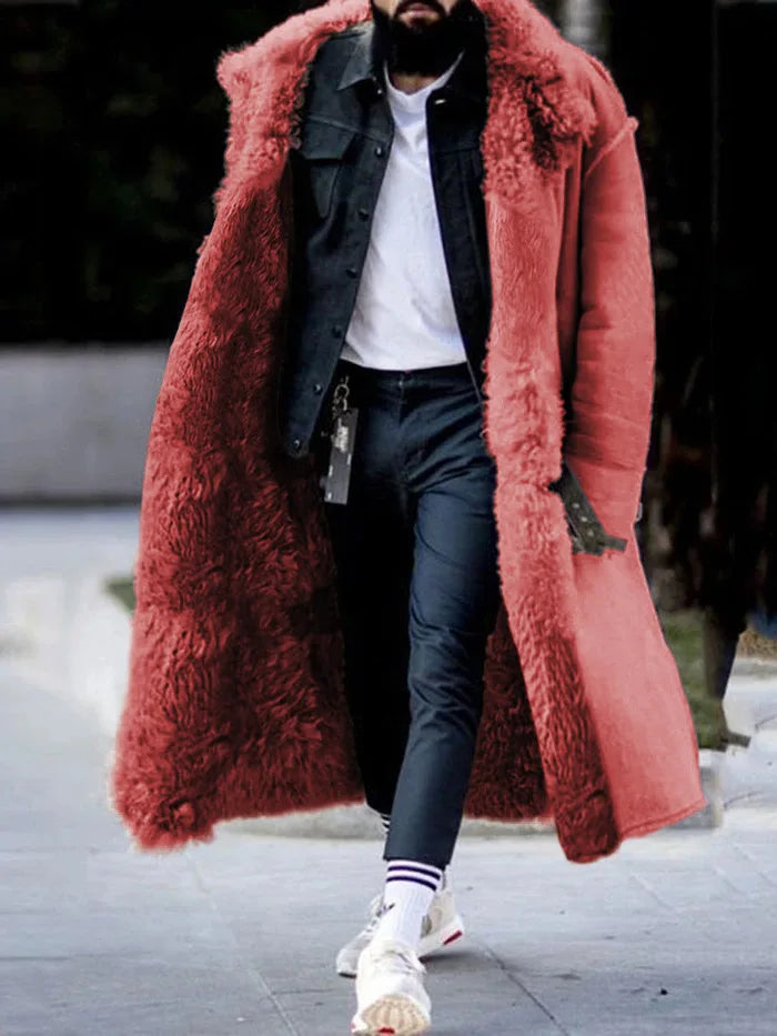 Men's Autumn Winter Thick Warm Coat Faux Fur Jacket Solid Color Long Sleeve Butt - View 14